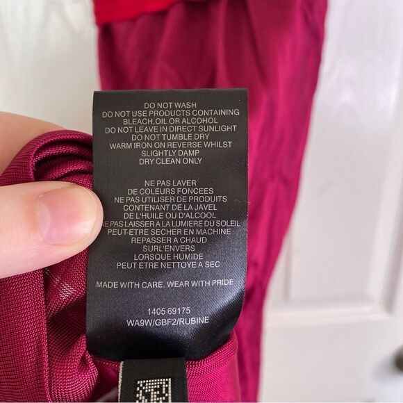 TED BAKER Magenta Pink Dress Red Sash Black Mesh Size 0 V Neck - Picture 5 of 7